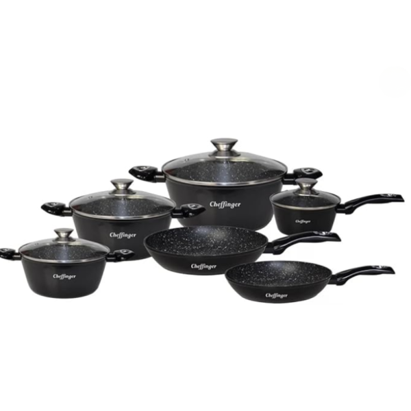 Комплект съдове за готвене Cheffinger от 10 части – тенджери и тигани с мраморно покритие за всички видове котлони