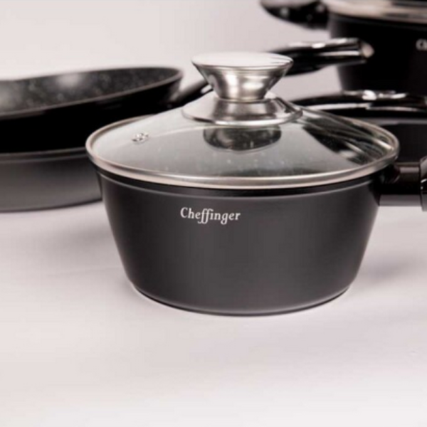 Комплект съдове за готвене Cheffinger от лят алуминий с мраморно покритие – 10 части, индукционни, незалепващи 4