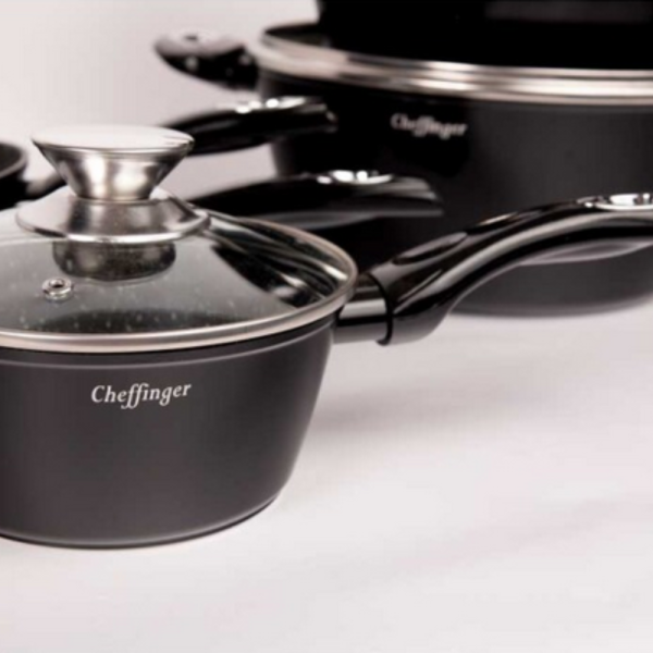 Комплект съдове за готвене Cheffinger от лят алуминий с мраморно покритие – 10 части, индукционни, незалепващи 6