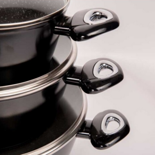 Комплект съдове за готвене Cheffinger от лят алуминий с мраморно покритие – 10 части, индукционни, незалепващи 7