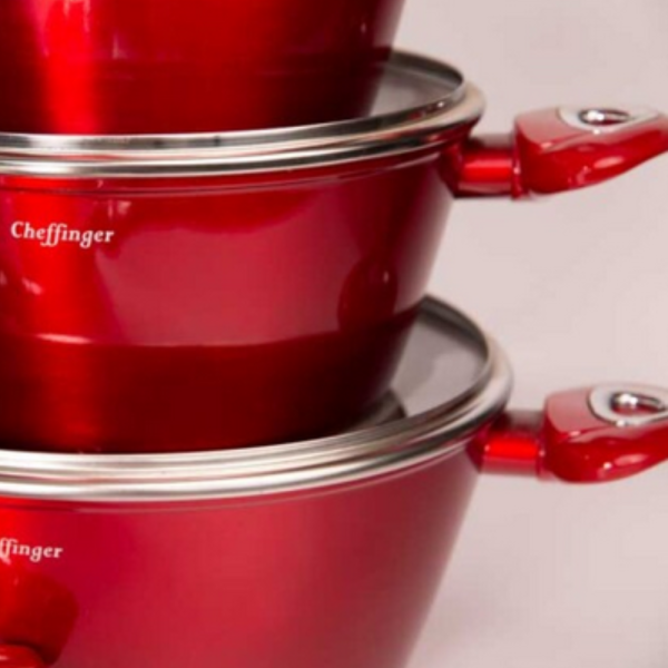 Комплект съдове за готвене Cheffinger от лят алуминий с мраморно покритие – 10 части, индукционни, незалепващи