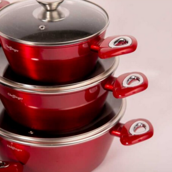 Комплект съдове за готвене Cheffinger от лят алуминий с мраморно покритие – 10 части, индукционни, незалепващи