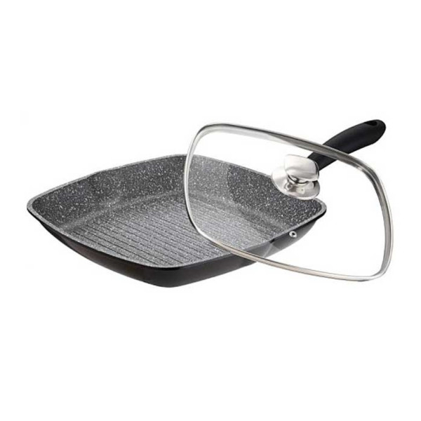 Грил тиган 28см с капак и мраморно покритие Cheffinger – за индукция, с противоплъзгаща дръжка