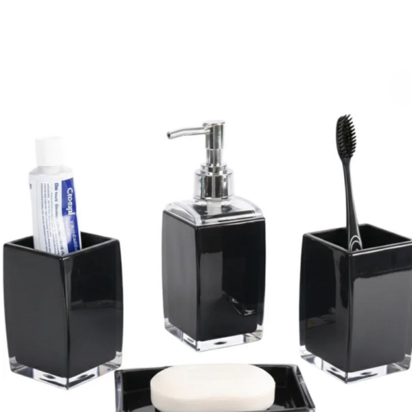 Комплект аксесоари за баня Cheffinger – 4 части, дозатор за сапун, чаша за четки и сапунерка 9