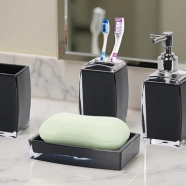 Комплект аксесоари за баня Cheffinger – 4 части, дозатор за сапун, чаша за четки и сапунерка