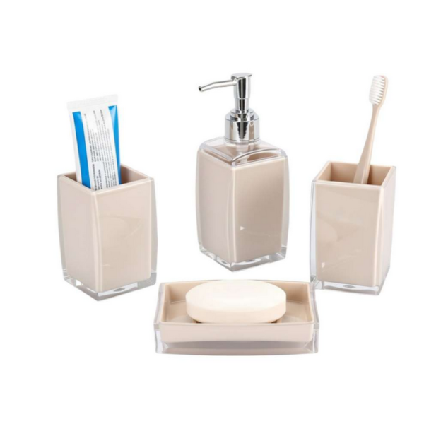 Комплект аксесоари за баня Cheffinger – 4 части, дозатор за сапун, чаша за четки и сапунерка 10