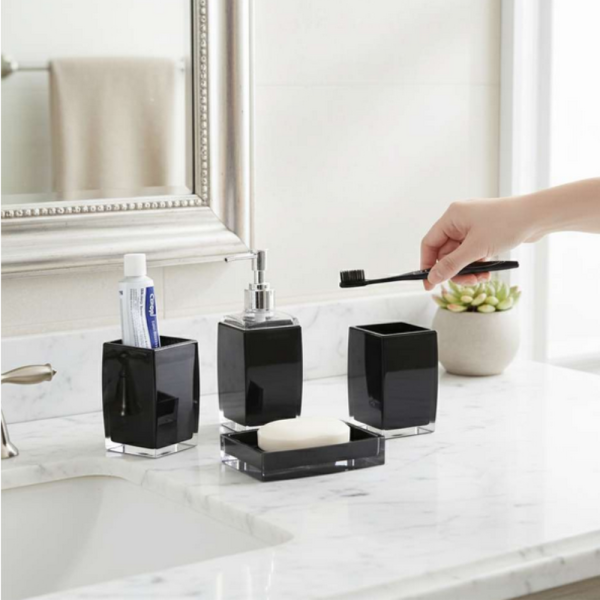 Комплект аксесоари за баня Cheffinger – 4 части, дозатор за сапун, чаша за четки и сапунерка