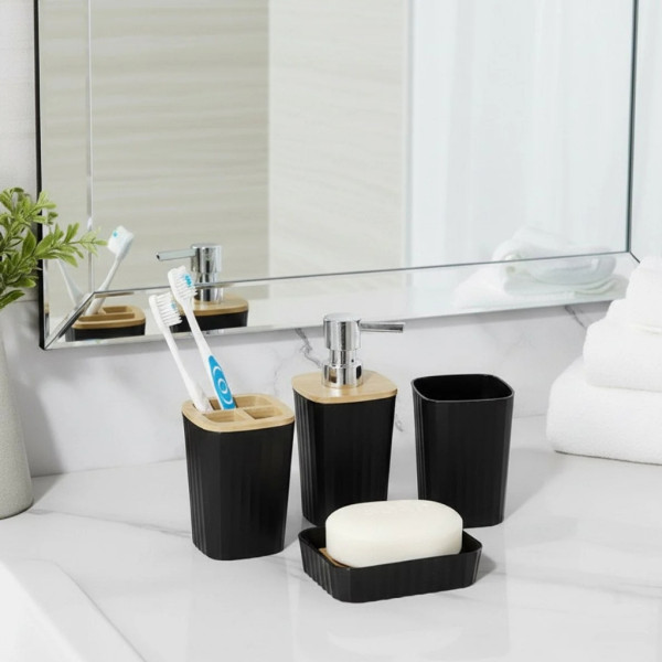 Комплект аксесоари за баня 5 части с табла Cheffinger – диспенсър, чаша, сапунерка и поставка за четки