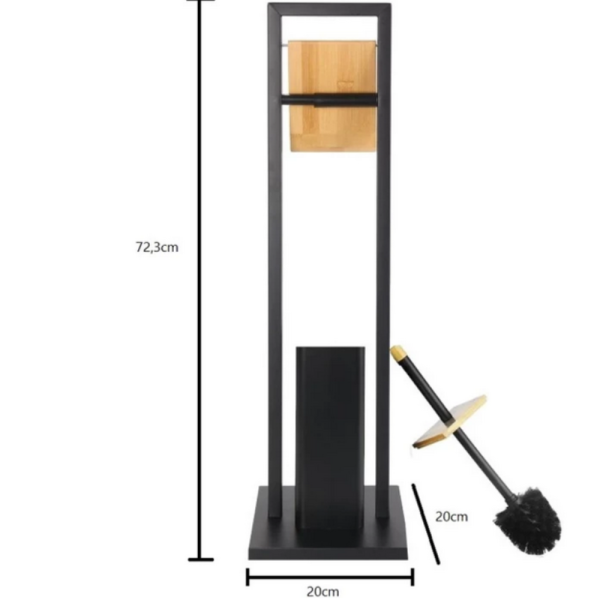 Стойка 2в1 Cheffinger за баня с тоалетна четка и държач за тоалетна хартия – метал и дърво 7