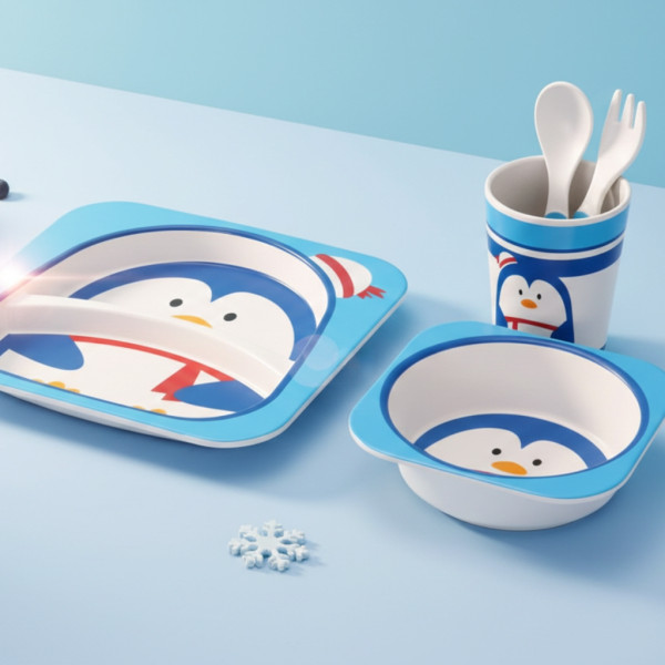 Детски комплект за хранене 5 части Cheffinger – чиния, купичка, чаша, лъжица и вилица