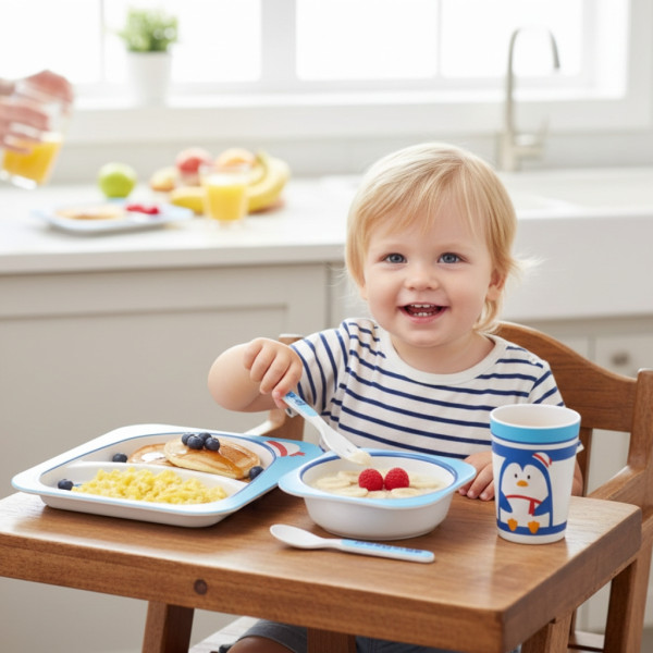 Детски комплект за хранене 5 части Cheffinger – чиния, купичка, чаша, лъжица и вилица