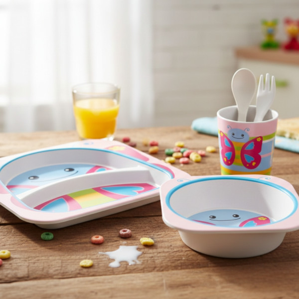 Детски комплект за хранене 5 части Cheffinger – чиния, купичка, чаша, лъжица и вилица 4