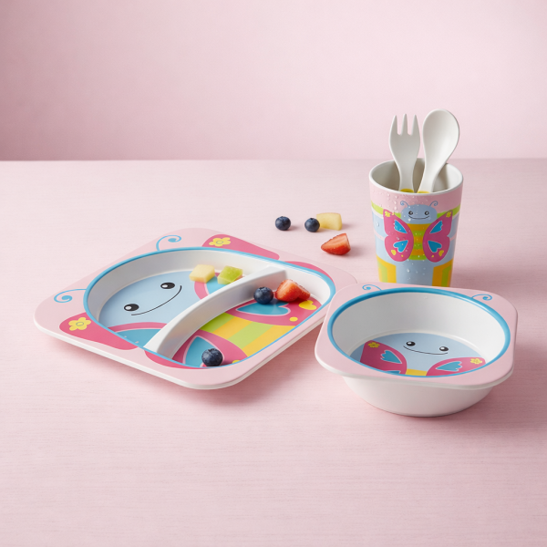 Детски комплект за хранене 5 части Cheffinger – чиния, купичка, чаша, лъжица и вилица