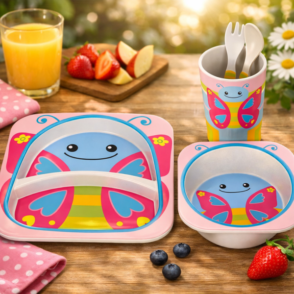 Детски комплект за хранене 5 части Cheffinger – чиния, купичка, чаша, лъжица и вилица