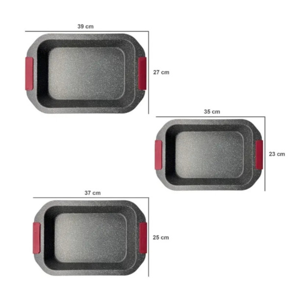 Комплект 3 тави за печене Cheffinger с мраморно покритие и силиконови дръжки – здрави, удобни и спестяващи място 5