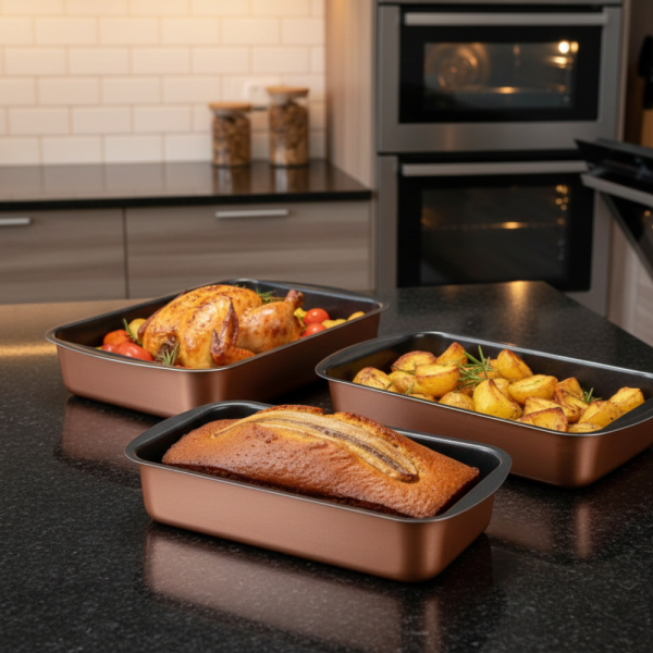 Комплект от 3 тави за печене Cheffinger с незалепващо покритие – различни размери, меден цвят 1