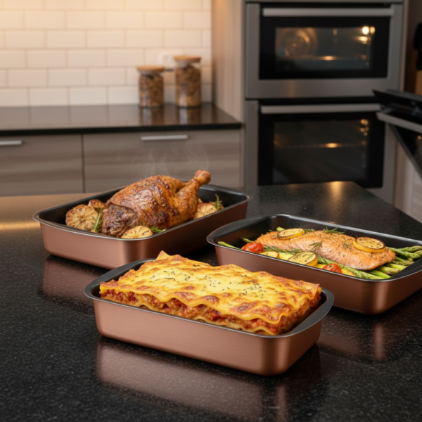 Комплект от 3 тави за печене Cheffinger с незалепващо покритие – различни размери, меден цвят