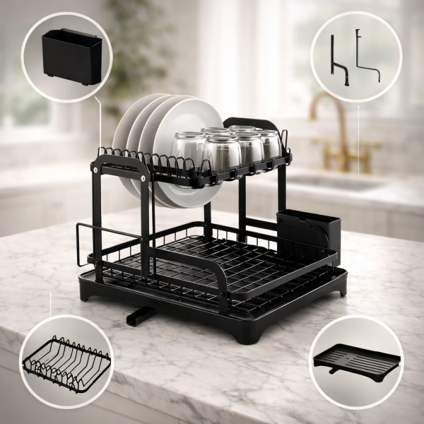 Сушилник за съдове с оттичане на водата, XXL
