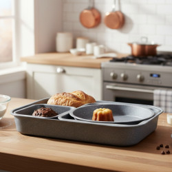 Комплект 4 тави за печене Cheffinger с мраморно незалепващо покритие – различни форми, компактно подреждане и удобство