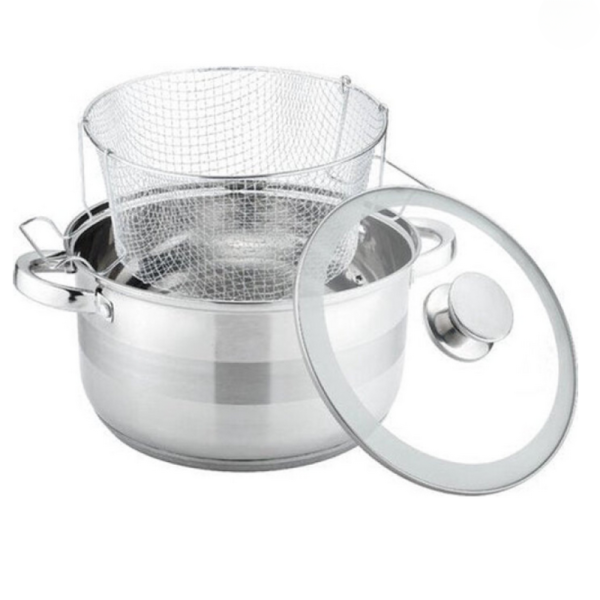 Тенджера с кошница за пържене и стъклен капак Cheffinger  Ø24 см – инокс, 6,5 л, за всички котлони 6