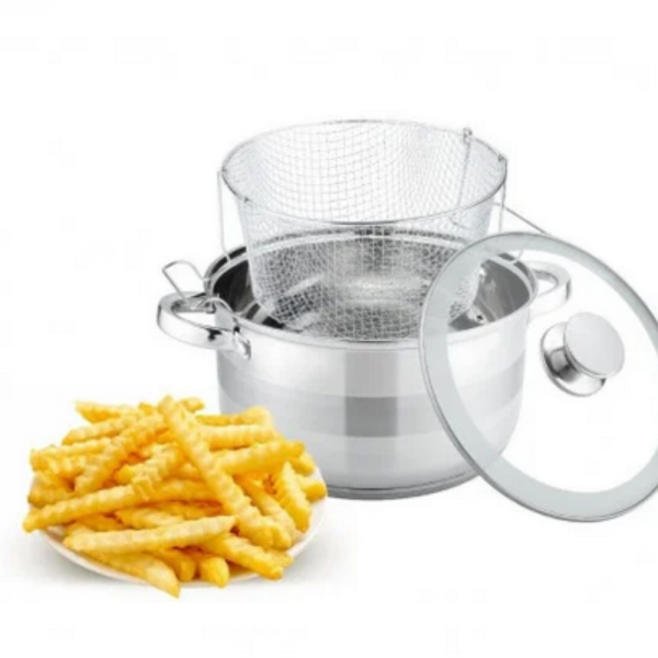 Тенджера с кошница за пържене и стъклен капак Cheffinger  Ø24 см – инокс, 6,5 л, за всички котлони