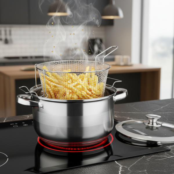 Тенджера с кошница за пържене и стъклен капак Cheffinger  Ø24 см – инокс, 6,5 л, за всички котлони 1