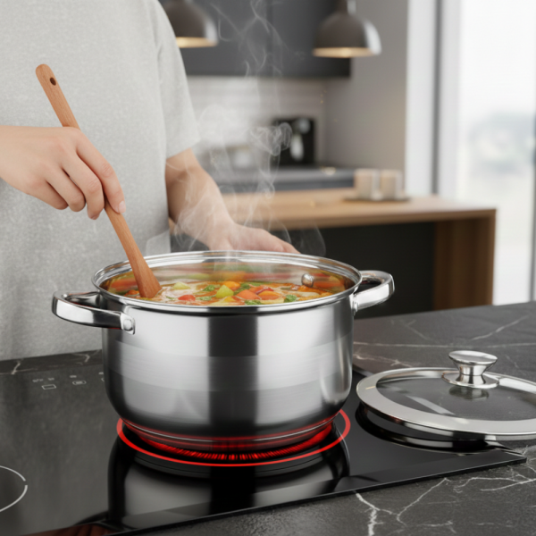 Тенджера с кошница за пържене и стъклен капак Cheffinger  Ø24 см – инокс, 6,5 л, за всички котлони 4