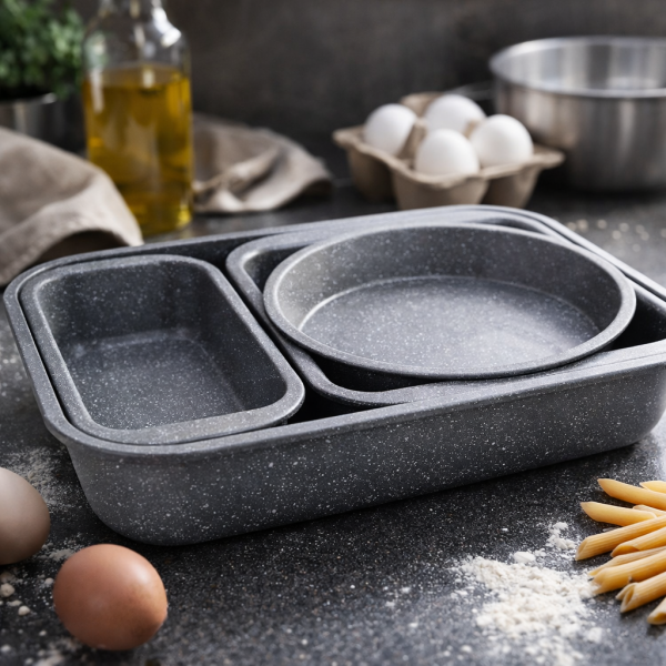 Комплект 4 тави за печене Cheffinger с мраморно незалепващо покритие – различни форми, компактно подреждане и удобство 5