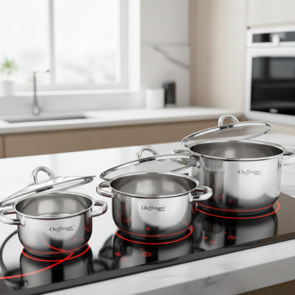 Тенджера от неръждаема стомана Cheffinger  с индукционно дъно и стъклен капак 5