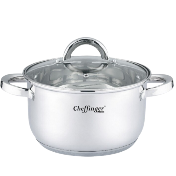 Тенджера от неръждаема стомана Cheffinger  с индукционно дъно и стъклен капак