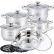 Комплект съдове за готвене 12 части Cheffinger, с индукционно дъно и стъклени капаци – тенджери, касерола и тиган 6