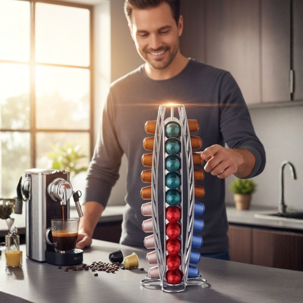 Въртящ се диспенсър за кафе Cheffinger, за капсули Nespresso – капацитет 40 капсули, компактен и стабилен дизайн 3