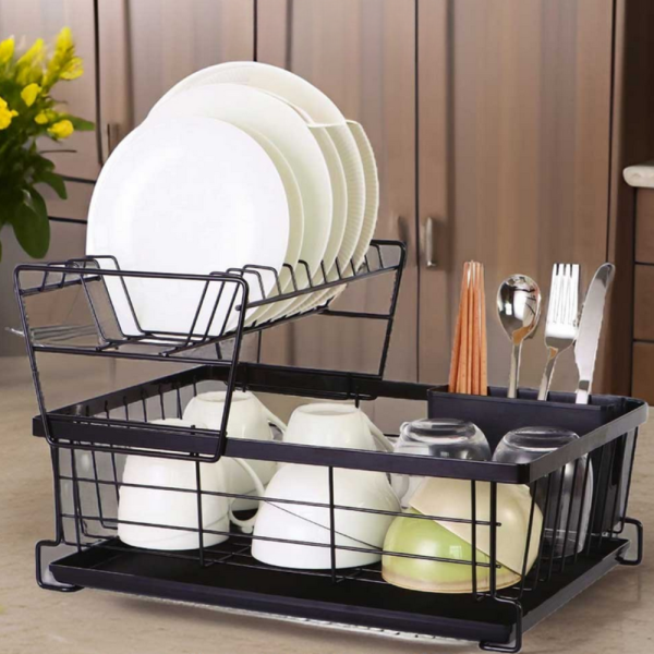 Двуетажен метален сушилник за съдове Cheffinger с отделение за прибори – повече ред и сух плот в кухнята