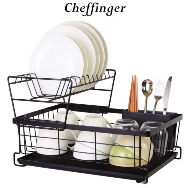 Двуетажен метален сушилник за съдове Cheffinger с отделение за прибори – повече ред и сух плот в кухнята