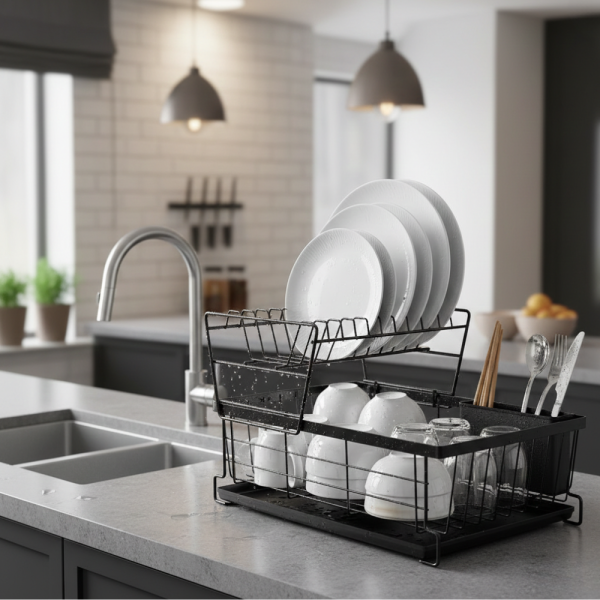 Двуетажен метален сушилник за съдове Cheffinger с отделение за прибори – повече ред и сух плот в кухнята 2