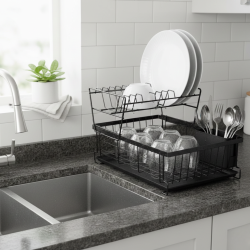 Двуетажен метален сушилник за съдове Cheffinger с отделение за прибори – повече ред и сух плот в кухнята