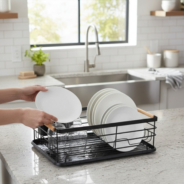 Компактен сушилник за съдове с отцеждаща табла Cheffinger – метален, 43 x 32 x 14 см, модерен дизайн 2