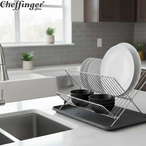 Двуетажен сушилник за съдове Cheffinger от неръждаема стомана с тава за отцеждане – здравина и ред в кухнята 4