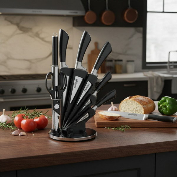 Комплект ножове 8 части със стойка Cheffinger – неръждаема стомана, въртяща се акрилна поставка 360° 4