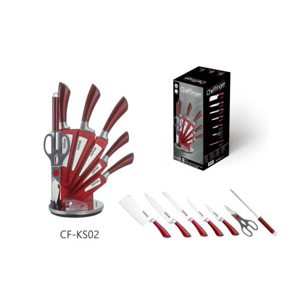 Комплект ножове 8 части със стойка Cheffinger – неръждаема стомана, въртяща се акрилна поставка 360° 7