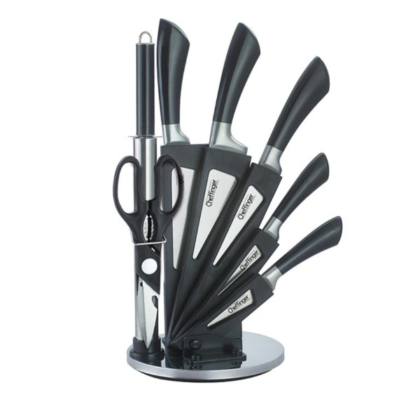 Комплект ножове 8 части със стойка Cheffinger – неръждаема стомана, въртяща се акрилна поставка 360° 11