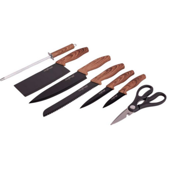 Комплект ножове Cheffinger – 8 части със стойка, точило и ножица за подредена и удобна кухня 8