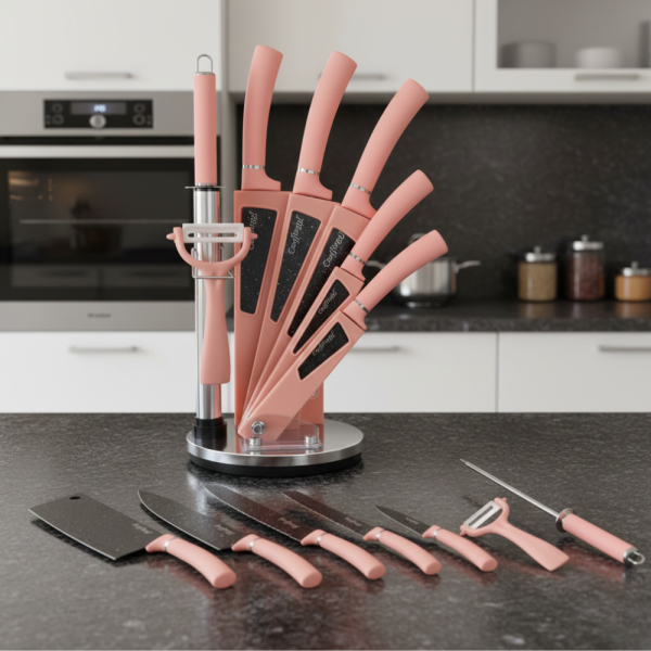 Комплект кухненски ножове 8 в 1 с въртяща се стойка Cheffinger за подредена кухня