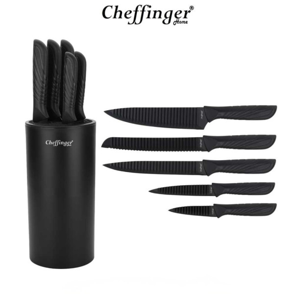 Комплект ножове Cheffinger – 6 части със стойка, неръждаема стомана