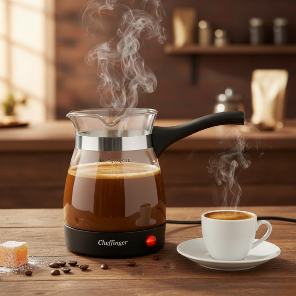 Кафеварка Cheffinger 0,5 л – стъклен съд, 650 W, бутон ON/OFF