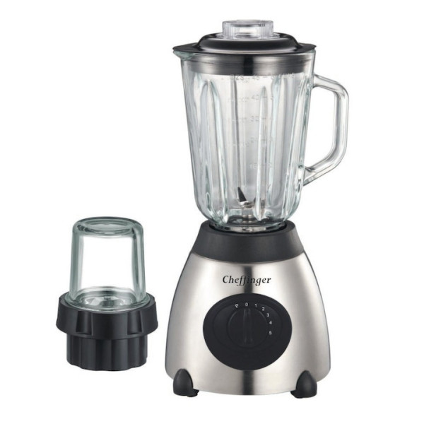 Блендер Cheffinger 1000 W – 1,5 л стъклена кана, мелачка 100 мл, корпус от неръждаема стомана