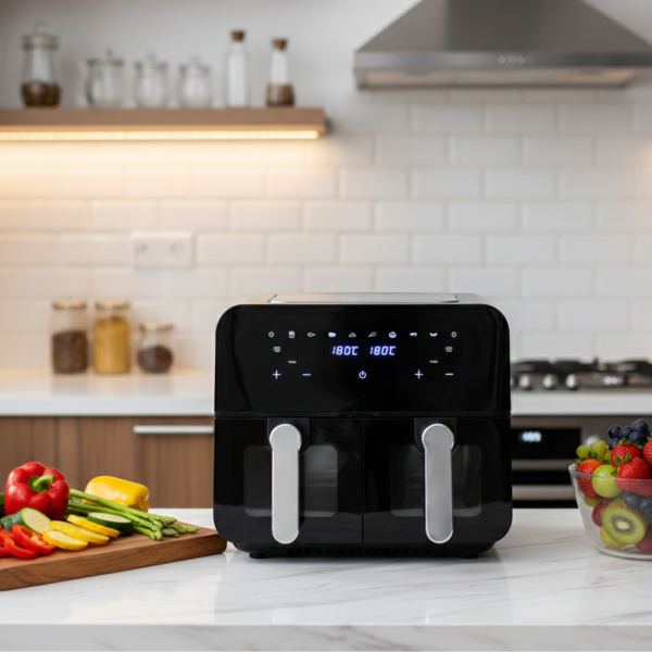 Двоен фритюрник с горещ въздух Cheffinger 9 л  с дигитален дисплей, стъклен прозорец и 360° циркулация