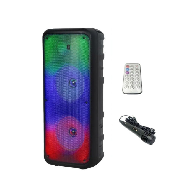 Безжична RGB тонколона – 2×8″ говорителя, Bluetooth, 1200 W, батерия 3000 mAh
