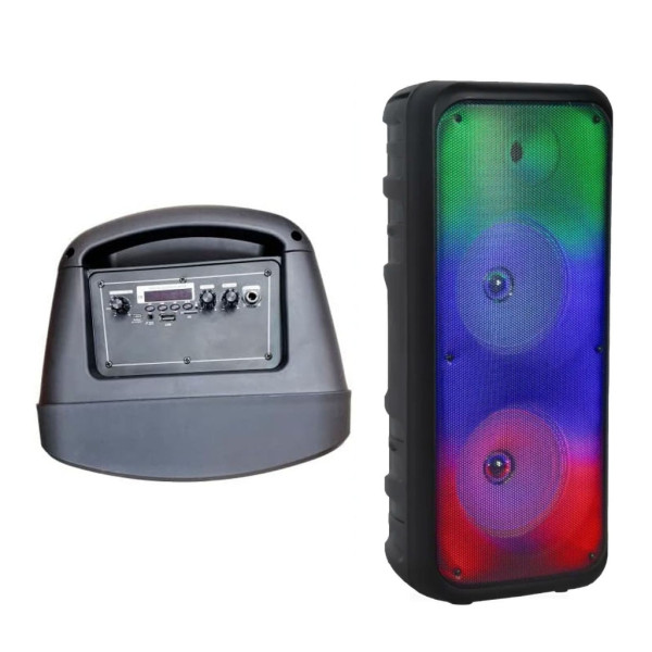 Безжична RGB тонколона – 2×8″ говорителя, Bluetooth, 1200 W, батерия 3000 mAh
