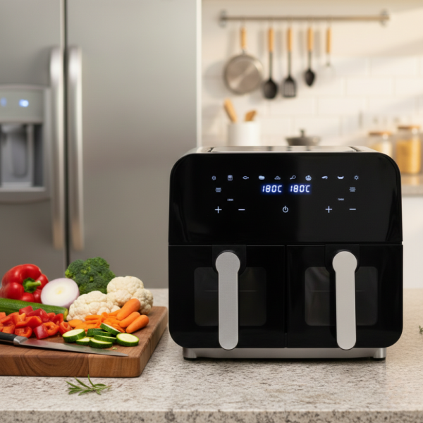 Двоен фритюрник с горещ въздух Cheffinger 9 л  с дигитален дисплей, стъклен прозорец и 360° циркулация 5